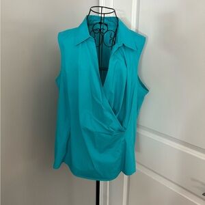 Talbots Full Frontal Crossover Sleeveless Blouse in Teal Size 20WP